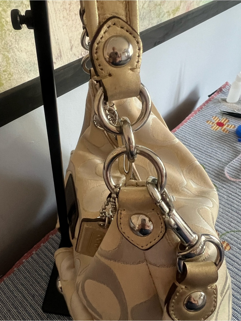 Coach 2006 Poppy Signature Gold Khaki Sparkly Hobo Shoulder Crossbody Y2K Bag - Picture 11 of 16